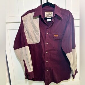 Vintage Woolrich Men's Burgundy and Cream Shirt